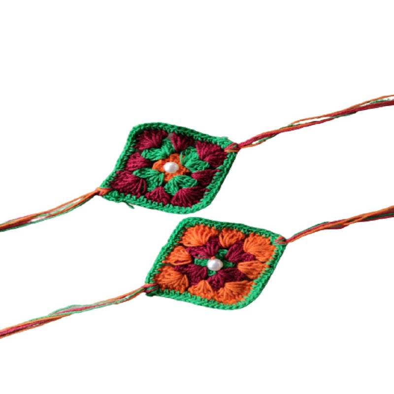 C-Knits Crochet handmade ecofriendly flower Kids Rakhi - orange