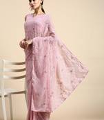 Vairagee Mauve Soft Georgette Saree With Sequence Embroidery & Blouse Mono Banglory Silk