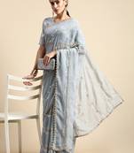 Vairagee Grey Soft Georgette Saree With Sequence Embroidery & Blouse Mono Banglory Silk