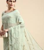 Vairagee Off White Soft Georgette Saree With Sequence Embroidery & Blouse Mono Banglory Silk