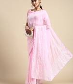 Vairagee Pink Soft Georgette Saree With Thread Embroidery & Blouse Banglory Silk