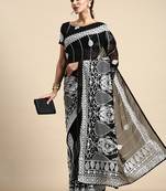Vairagee Black Soft Georgette Saree With Thread Embroidery & Blouse Banglory Silk