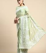 Vairagee Olive Soft Georgette Saree With Thread Embroidery & Blouse Banglory Silk