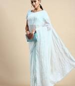 Vairagee Blue Soft Georgette Saree With Thread Embroidery & Blouse Banglory Silk