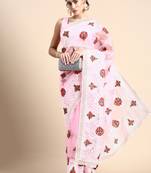 Vairagee Pink Soft Organza Saree With Thread Embroidery & Blouse Banglory Silk