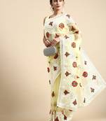 Vairagee Yellow Soft Organza Saree With Thread Embroidery & Blouse Banglory Silk