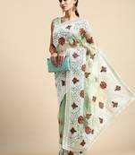 Vairagee Olive Soft Organza Saree With Thread Embroidery & Blouse Banglory Silk