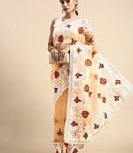 Vairagee Peach Soft Organza Saree With Thread Embroidery & Blouse Banglory Silk