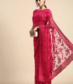 Vairagee Pink Soft Net Saree With Thread Embroidery & Blouse Banglory Silk
