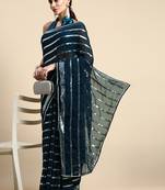 Vairagee Teal Soft  Georgette Saree With  Sequence Embroidery & Blouse Mono Banglory Silk