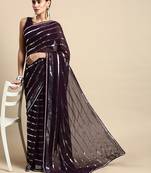 Vairagee Purple Soft  Georgette Saree With  Sequence Embroidery & Blouse Mono Banglory Silk