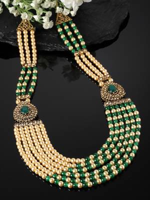Sasha green multi-layered pearl jewelry necklace pearl men groom for wedding wear( dule ki mala) 1