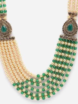 Sasha green multi-layered pearl jewelry necklace pearl men groom for wedding wear( dule ki mala) 2