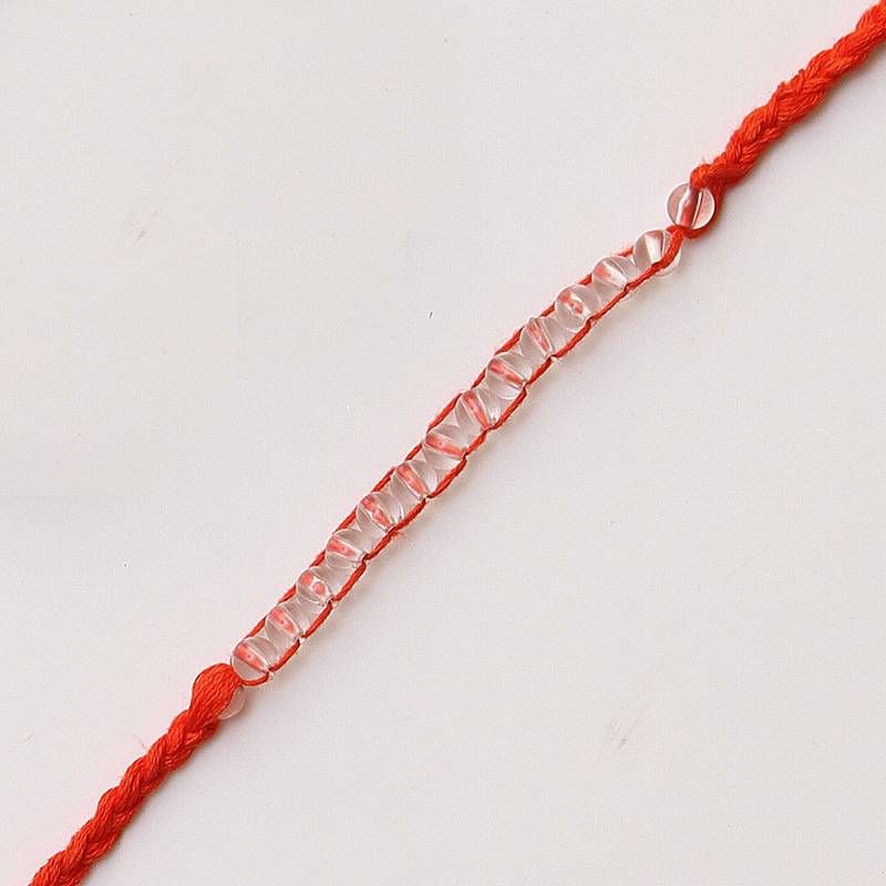 C-Knits crochet handmade rakhi with transparent beads with pom pom-orange