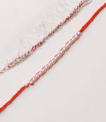 C-Knits crochet handmade white perals traditional rakhi-orange with complimentary glitter thread