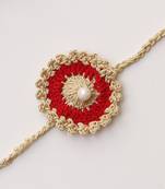 C-Knits crochet Handmade ecofriendly Cream detailed kids rakhi-Red