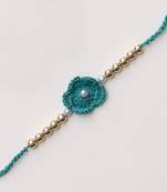 C-Knits crochet handmade ecofriendly white pearl semi precious stone rakhi-sea green