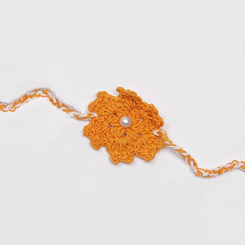 C-Knits Crochet handmade ecofriendly flower Kids Rakhi - Orange (CTRI-10-001)
