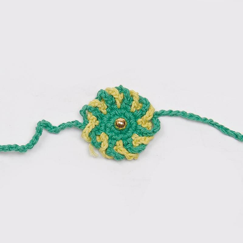 C-Knits Crochet handmade ecofriendly flower Kids Rakhi - Green