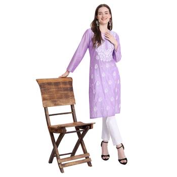 Lucknowi lavender chikan kurti and pant set 3