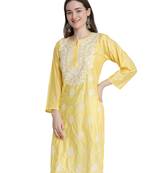Lucknowi yellow chikan kurti and pant set