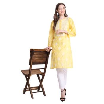Lucknowi yellow chikan kurti and pant set 2