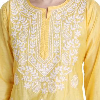 Lucknowi yellow chikan kurti and pant set 4