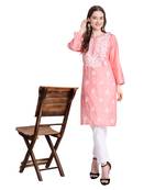 Lucknowi peach chikan kurti and pant set