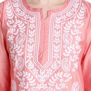 Lucknowi peach chikan kurti and pant set 4