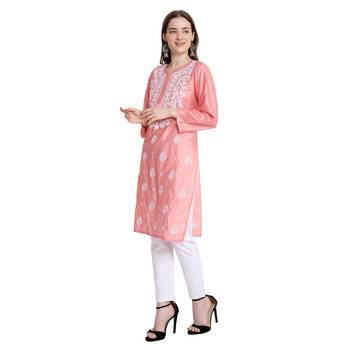 Lucknowi peach chikan kurti and pant set 5