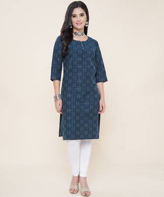 Anushil cotton dobby woven design round neck elbow sleeves knee length kurta for women's and girl's 5