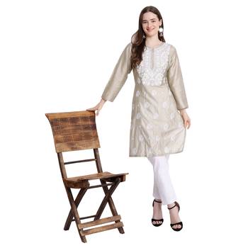 Lucknowi grey chikan kurti and pant set 2