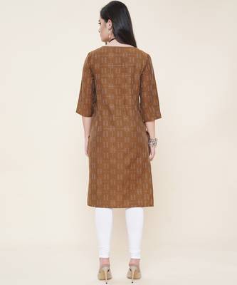 Anushil cotton dobby woven design round neck elbow sleeves knee length kurta for women's and girl's 2