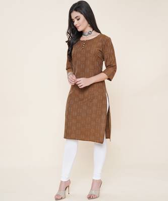Anushil cotton dobby woven design round neck elbow sleeves knee length kurta for women's and girl's 3