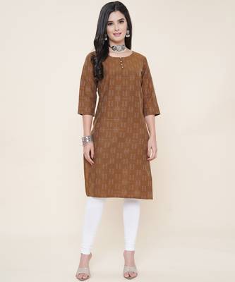 Anushil cotton dobby woven design round neck elbow sleeves knee length kurta for women's and girl's 4
