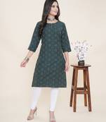 Anushil cotton dobby woven design round neck elbow sleeves knee length kurta for women's and girl's