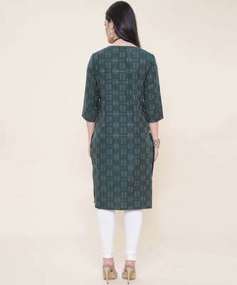 Anushil cotton dobby woven design round neck elbow sleeves knee length kurta for women's and girl's 3