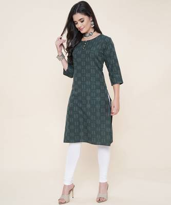 Anushil cotton dobby woven design round neck elbow sleeves knee length kurta for women's and girl's 4