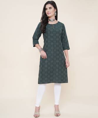Anushil cotton dobby woven design round neck elbow sleeves knee length kurta for women's and girl's 5