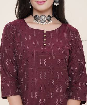 Anushil cotton dobby woven design round neck elbow sleeves knee length kurta for women's and girl's 2