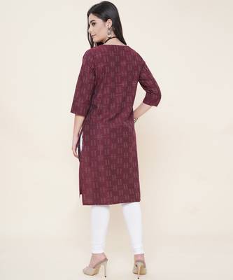 Anushil cotton dobby woven design round neck elbow sleeves knee length kurta for women's and girl's 3