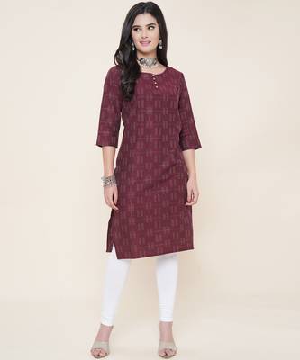 Anushil cotton dobby woven design round neck elbow sleeves knee length kurta for women's and girl's 5