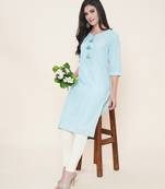 Anushil cotton dobby woven design sweetheart neck elbow sleeves knee length kurta for women's and girl's