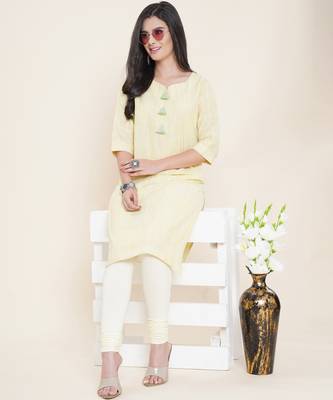 Anushil cotton dobby woven design sweetheart neck elbow sleeves knee length kurta for women's and girl's 1