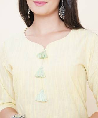 Anushil cotton dobby woven design sweetheart neck elbow sleeves knee length kurta for women's and girl's 2