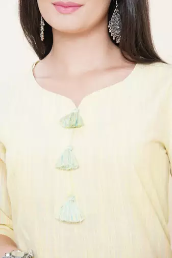 Anushil cotton dobby woven design sweetheart neck elbow sleeves knee length kurta for women's and girl's