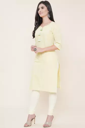 Anushil cotton dobby woven design sweetheart neck elbow sleeves knee length kurta for women's and girl's