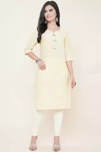 Anushil cotton dobby woven design sweetheart neck elbow sleeves knee length kurta for women's and girl's