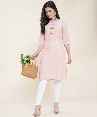 Anushil cotton dobby woven design sweetheart neck elbow sleeves knee length kurta for women's and girl's 1