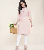 Anushil cotton dobby woven design sweetheart neck elbow sleeves knee length kurta for women's and girl's